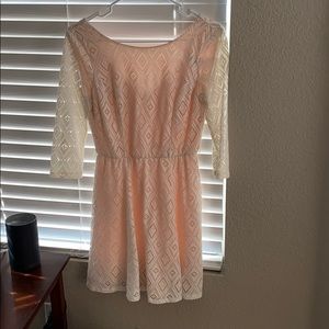 Cream Lace Quarter Sleeve Dress